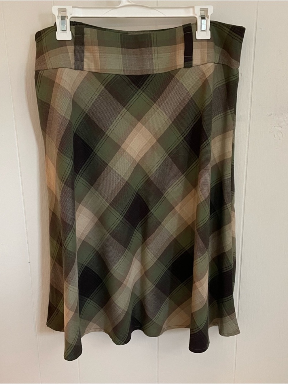 dressbarn Olive, Tan and Brown Plaid A-Line Skirt